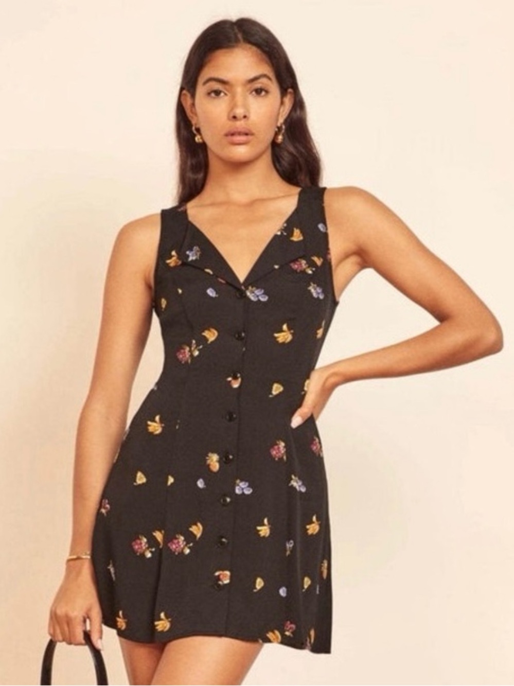 Reformation Rilynn Fruit Mini Dress Black Casual Boho Women’s Size 6